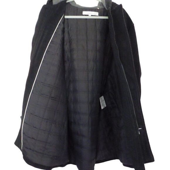 Kenneth Cole Black Coat Wool Blend Zip Button Hooded Quilted Lining Size XL - Picture 7 of 9